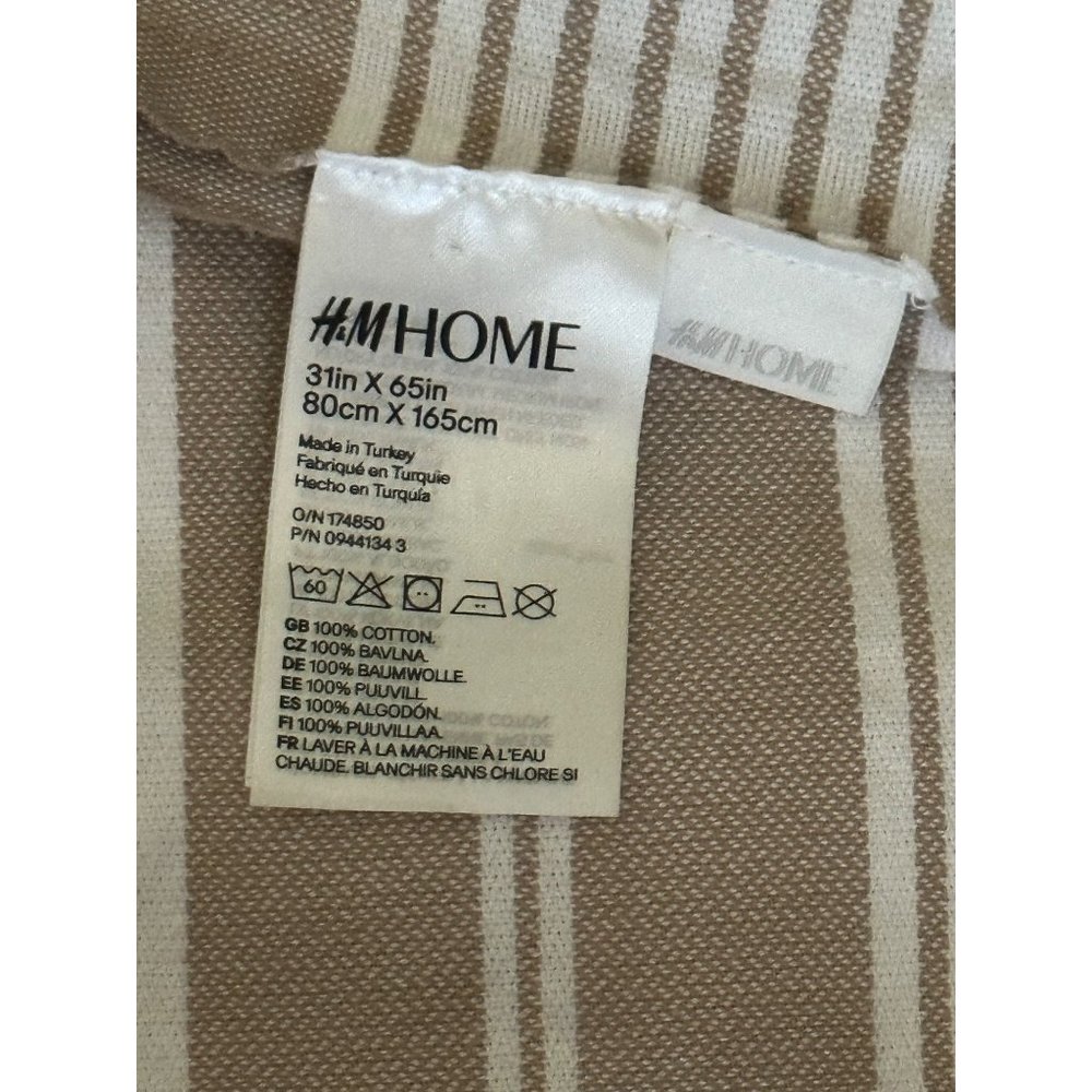 H & M Home 100% cotton beige white striped fringed 31 x 65 oblong table runner - Picture 6 of 10